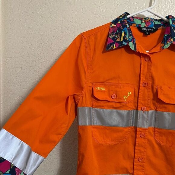 Workwear Hi Visibility Railroad Saftey Shirt Button Down Neon Orange Reflective - Picture 6 of 15